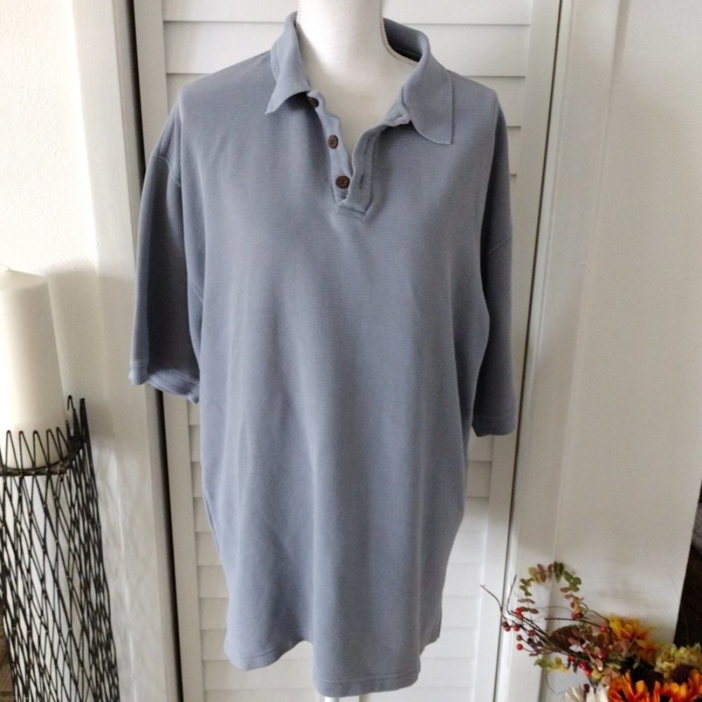 TOMMY Bahama men's blue/gray silk/cotton short sleeve collar‎ polo shirt size XL
